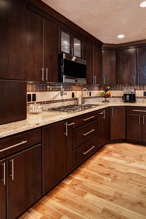 dark brown cabinet kitchen stainless steel|brown cabinet white countertop kitchen.